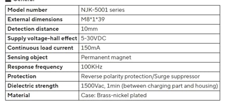 Interruptor de sensor de efecto Hall NJK-5001C M8 para control de posición en proyectos CNC 5