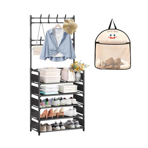 Meuble À Chaussures, Porte-Manteaux D'entrée, Étagère À Chaussures À 4/5 Niveaux, Portemanteau Sur Pied, Rangement Chaussures En Métal, Avec Crochets Et...
