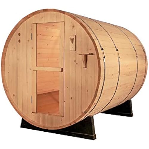 Canadian Pine Wood 6' Foot Outdoor Barrel Sauna, 4 Person, with 9KW Wet or Dry Heater and Lava Rocks