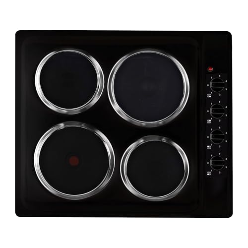 Cookology SEP602BK 60cm Cooktop Solid Plate Electric Hotplate Hob in Black - 4 Cooking Zones - Built-in Worktop - 6 Heat Settings - Rotary Dials