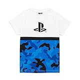 PlayStation Kids Tシャツ 迷彩 ボーイズ ブルー ホワイト ロゴ ゲーム 半袖 トップス, ホワイト, 13-14 Years