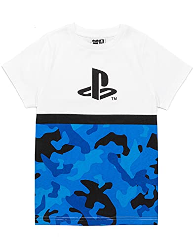PlayStation Kids T-Shirt Camo Boys Blue White Logo Game Short Sleeve Top