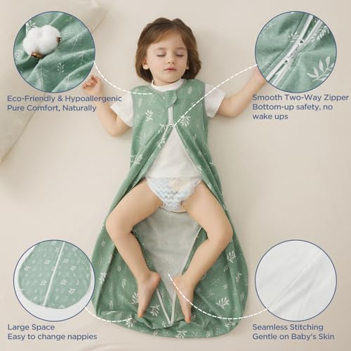 Image of Duomiaomiao 3-Pack Baby Sleep Bag, 100% Organic Cotton Lightweight Wearable Blanket, Breathable Comfy Toddler Sleeping Sack (0.5tog Green Leaves, Small)