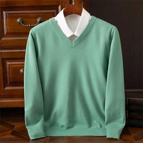 Mens Fall Winter Sweater V-Neck Patchwork Long Sleeves Slim Fit Warm Knitted Pullover 5
