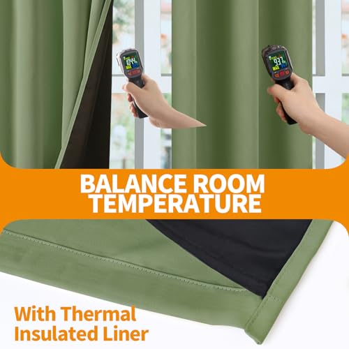 Image of YoungsTex 100% Blackout Curtains 84 Inch Length 2 Panels, Room Darkening Drapes with Liner Thermal Insulated for Bedroom Window, Green, 52 X 84 Inch