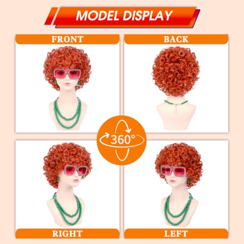 Image of Women Roper Curly Orange Red Cosplay Wig with Necklace Earrings and Sunglasses for Women Hallween Costume Wig