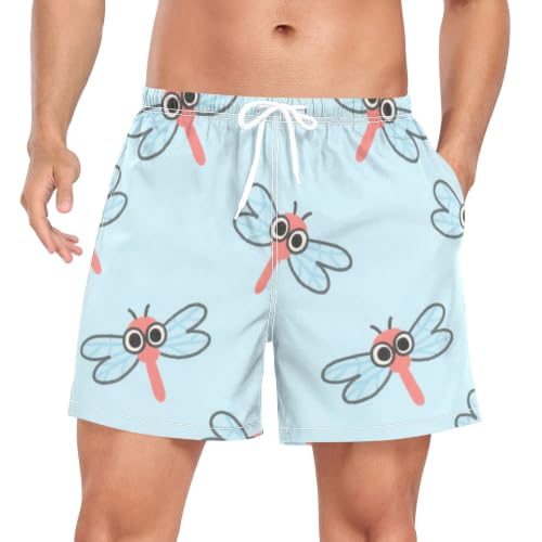 Pantalones cortos de natación Quick Dry ligeros con estampado de libélulas para hombre