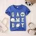 IZYJOY Game Day Football Shirts for Toddler Boy Funny Football Graphic T-Shirt Kids Sports Fans Short Sleeve Tee Tops(Blue,18-24Months(80))