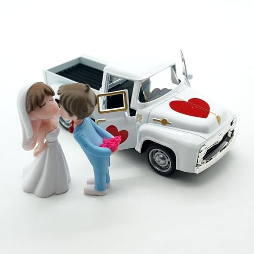 Tsophreniq Adorno de Aniversario de Boda Modelo de camión en Miniatura con Figuras de Novia y Novio, decoración para Tartas, Regalo, Adornos para Tartas de Boda en Miniatura