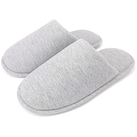 ofoot Womens Indoor Memory Foam Cotton Scuff Slippers Slip On Summer House Shoes Flats Breathable Lightweight Washable Non Skid Rubber Soles(US 9-10,Grey) Cover