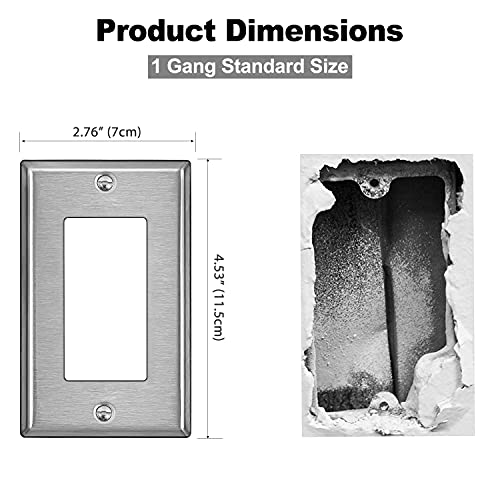 [5 Pack] Bestten Decor Metal Wall Plate With Ｗhite Or Clear Plastic Film, Anti-Corrosion Stainless Steel Outlet And Switch Cover, Industrial Grade Stainless Steel, Brushed Finish #TOP5