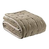 Vivaraise – Chemin de lit Elise – 90x240 cm – Couvre lit 100% Coton – Garnissage Polyester Moelleux – Tissu Doux et Chaud – Couette matelassée réversible   Bicolore Beige/Ficelle