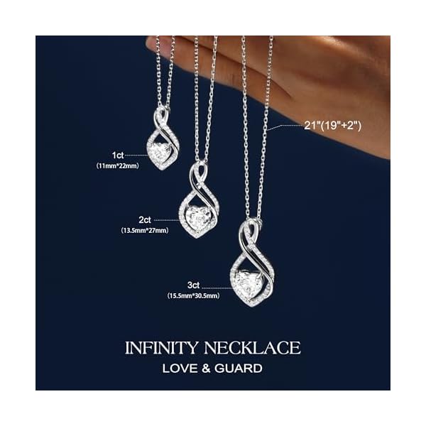 MOOSEA Infinity Moissanite Pendant Necklace, 1-3ct Lab Created Moissanite Necklace 925 Sterling Silver Anniversary Birthday Wedding Gifts for Women Wife Her, Dainty Heart Necklaces Jewelry Gift - Image 7