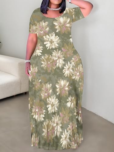 Image of PinkPatty Women's Plus Size Maxi Dresses Short Sleeve Sundress Summer T-Shirt Beach Long Dress with Pockets
