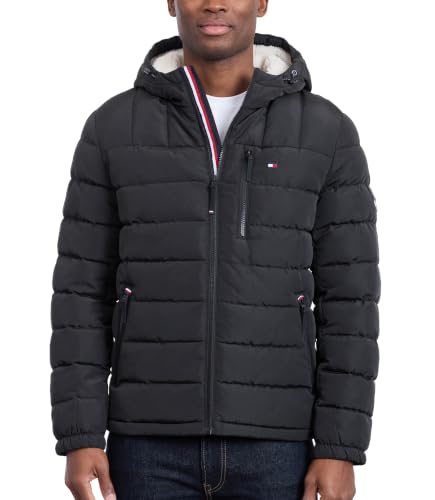 Image of Tommy Hilfiger Men's Midweight Sherpa Lined Hooded Water Resistant Puffer Jacket