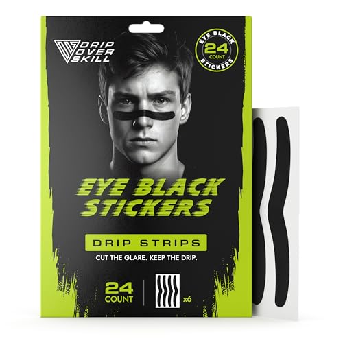 DRIP Strips Pro-Grade Eye Black Stickers 24 Pack Natural Flex & Stretch Eye Black Strips That Move With You Breathable Sweat-Proof Baseball Softball Football Lacrosse Black Grit Strip