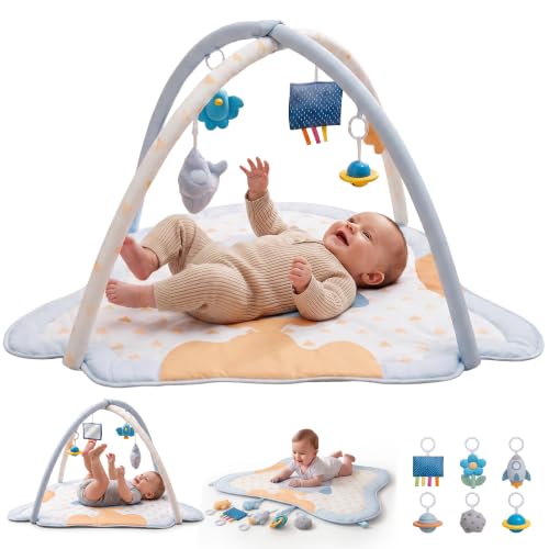 Image of Baybee 2 in 1 Premium Baby Play Gym & Activity Mat for Babies with Extra | Soft Cushion | Portable Playing mat for Kids with Sensory Toys | BPA Free Play Mat for New Born Baby up to 36 Months (Blue)