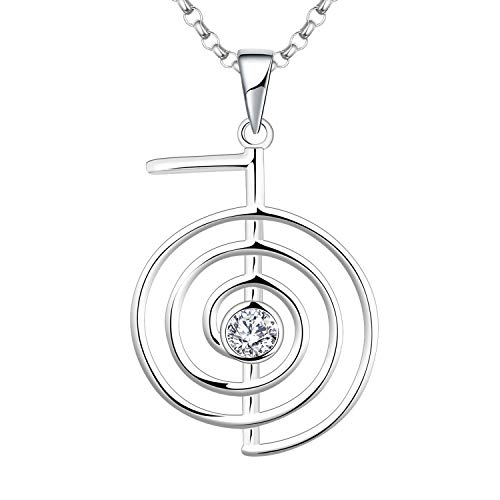 JO WISDOM Collar Reiki Cho Ku Rei Plata de ley 925,Colgante Curación Energía Yoga Power con AAA circonita