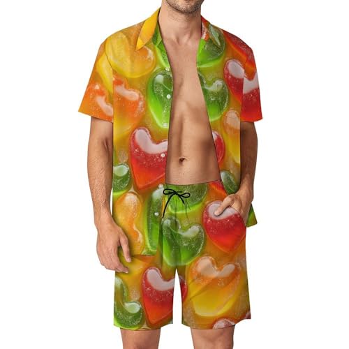 Conjunto de camisa y pantalones cortos para hombre con estampado de gomitas de corazón