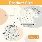 Baby Bibs with Long Sleeves 2 Pcs, Waterproof Weaning Bib with Large Pocket Unisex Machine Washable Adjustable Feeding Apron for Infant Toddler Painting 6 Months to 3 Years Old (Bear & Dinosaur) - Image 2