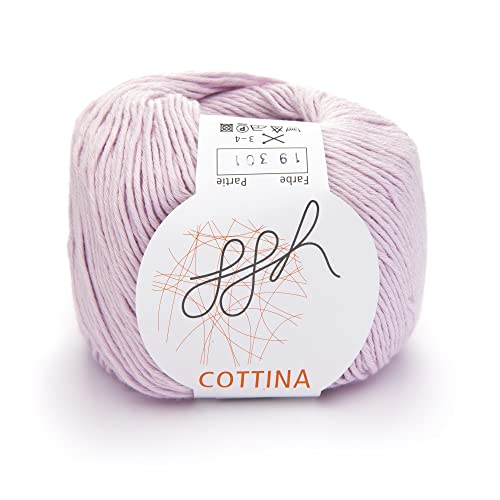 ggh Cottina - 100% Baumwolle - Lauflänge 140m auf 50g - Wolle zum Stricken oder Häkeln Farbe 019 - Heller Lavendel