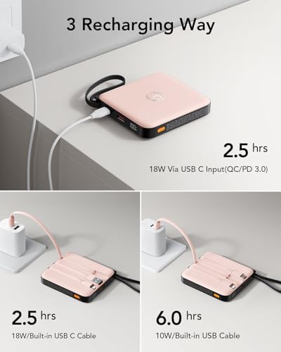 VRURC Power Bank, Powerbank 10000mAh Klein mit 4 Kabeln, 22.5W Schnellladen – Ansicht 4