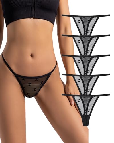 Image of Lace Thongs for Women T-back Breathable Comfortable G-String Cheeky Low Waist Underwear Panties