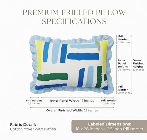 Image of VAS COLLECTIONS Cotton Pillow Covers Set of 2 (18x28 Inch) Rectangular Throw Pillow Cases with Frill Border, Envelope Closure Cushion Covers for Living Room, Bedroom & Diwan (Modern Coastal)
