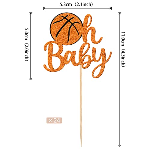 24 PCS Basketball Oh Baby Cupcake Toppers Glitter Baby Shower Basketball Cupcake Picks for Basketball Sports Theme Baby Shower Kids Boys Girls Birthday Party Cake Decorations Supplies Orange by ZHUOWEISM - Image 2