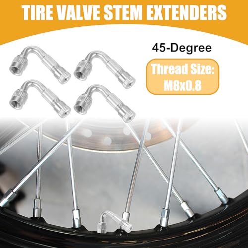 Image of 1 Set 45-Degree Universal Tire Valve Stem Extenders Extension Adapter - Cars RV Bicycles Motorcycles Trailers Tubeless Tire Valve - Copper Silver Tone