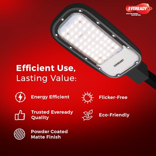 Image of EVEREADY LED Street Light Pro-50 | Warm White (3000K) | High Surge Protection up to 6kV | 120 lm /W | IP66 & IK08 | Matte Finish | Aluminum Housing | Polycarbonate Diffuser | Outdoor Purpose