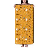 Xiso Ver Badetuch mit Geistern und Katzen, Mikrofaser, Korallensamt, sehr saugfähig, weich, Strandlaken (68,6 x 139,7 cm), luxuriöse Saum-Duschtücher für Fitnessstudio, Reisen, Pool