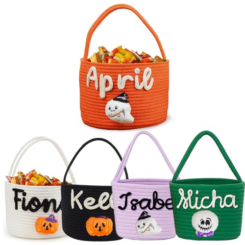 Custom Halloween Trick or Treat Basket with Name | Personalized Halloween Candy Bucket Gift for Boys Girls | Customized Pumpkin Bucket Ghost Bucket