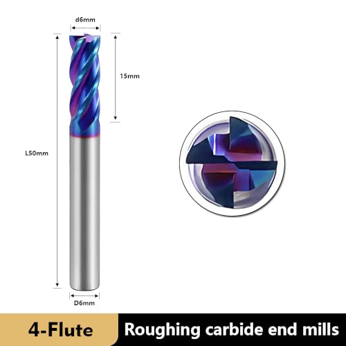 Image of Carbide Square End Mills-4 Flute HRC65 TiSiN Coated,for Milling Alloy Steels, Hardened Steel, Metal etc.1 Pcs D6x50mm