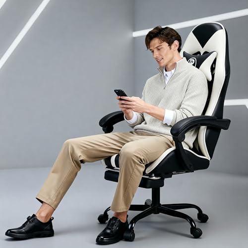 play haha Gaming Chair with Footrest & Lumbar Support,Reclining Swivel Chair,Ergonomic Gaming Chair for Adults, High-Back Racing Style,Adjustable Height with Headrest Pillow - Image 3