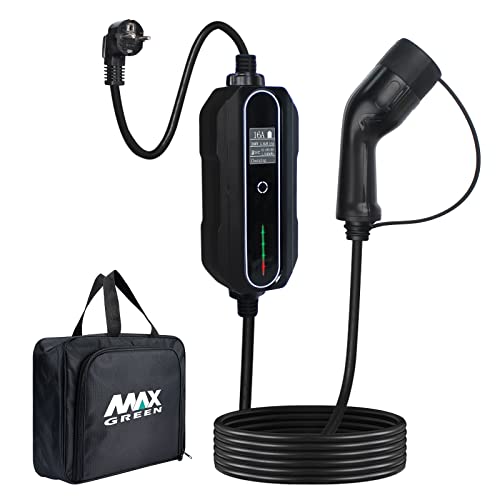 MAX GREEN Cargador portátil EV doméstico 3,6 kW 8 M Enchufe Schuko Tipo 2 estación de Carga para vehículos eléctricos 6/8/10/13/16 amperios Cover