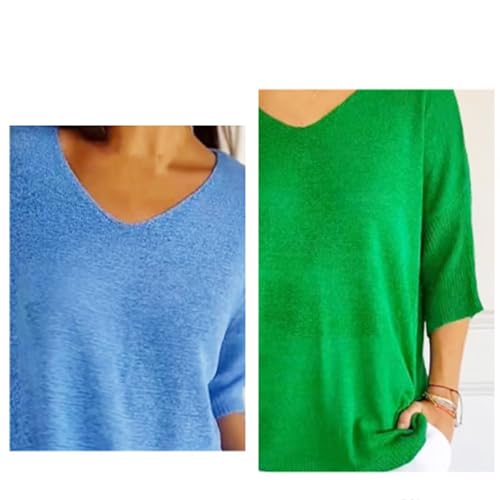 Frontley Shamfreshen Solid Color Knitted V-Neck Top, Frontley Solid Color Knitted V-Neck Top-Gray-Green||M2