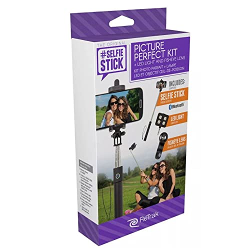 ReTrak Foldable Bluetooth Selfie Stick with Light and Lens - Black