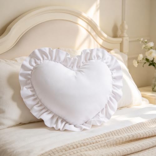 15.7 Inch Heart Shaped Christmas Throw Pillows with Ruffles, White - image 7