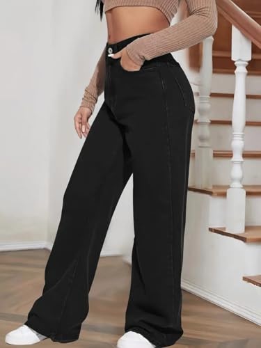 Image of THIRD QUADRANT Women Wide Leg Jeans with high Waist || Black Jeans for Women || Flared Jeans for Women
