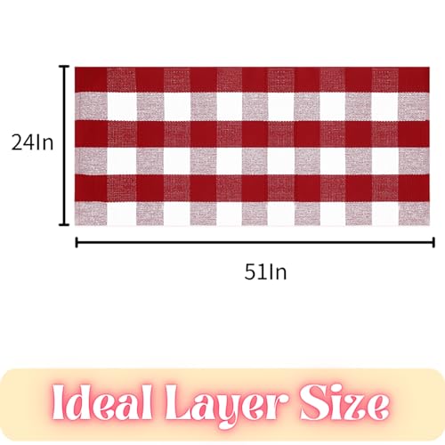 Ckorzen Red and White Plaid Rug, 24" x 51" Christmas Front Porch Outdoor Rug, Handwoven Cotton Washable Rug for Layered Door Mats, Holiday Entryway and Home Décor
