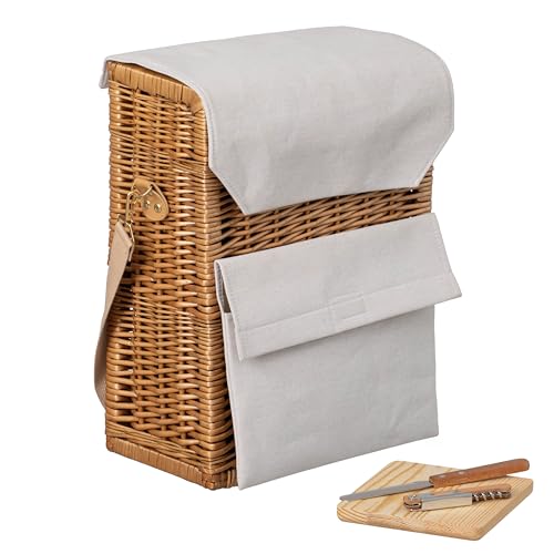 Wickerwise Wicker Picnic Basket for 2 with Wine Holder &