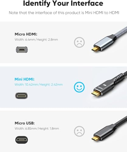 Image of Highwings Mini HDMI to HDMI Cable - 10 FT Black, 4K 60Hz High Speed