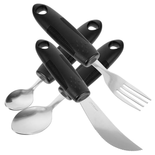 KOMBIUDA 1 Set Anti-Shake Tableware Set for The Elderly Strokes Spoon Adaptive Tableware Restraints Disabled Person Utensil Offset Rubber and Fork Shockproof Travel