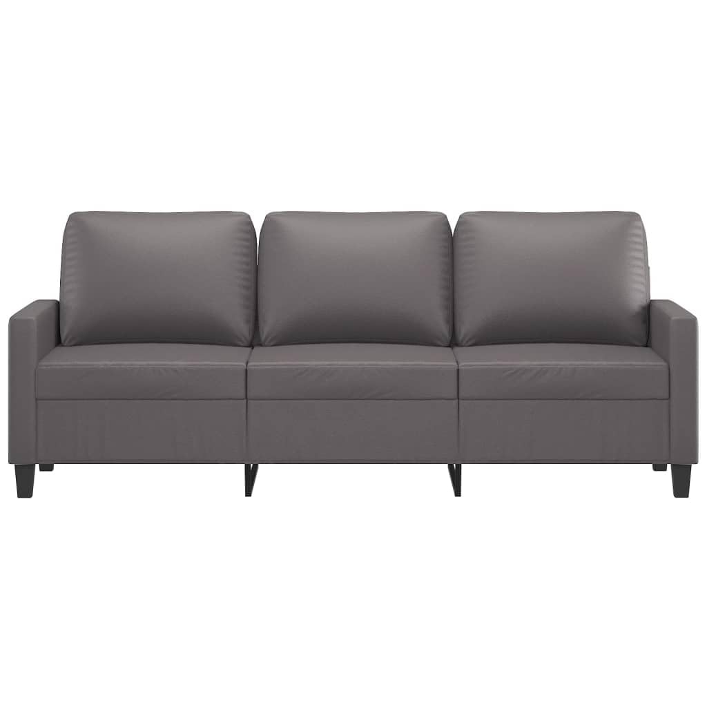 Divano a 3 posti, in ecopelle, grigio, 180 cm, con vano portaoggetti e braccioli, design moderno, divano imbottito durevole, per soggiorno, camera degli ospiti, lounge