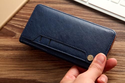 Image of Perkie Luxury Flipper Faux Leather Wallet Flip Case Kick Stand Magnetic Closure Flip Cover for iPhone 15 (Blue)