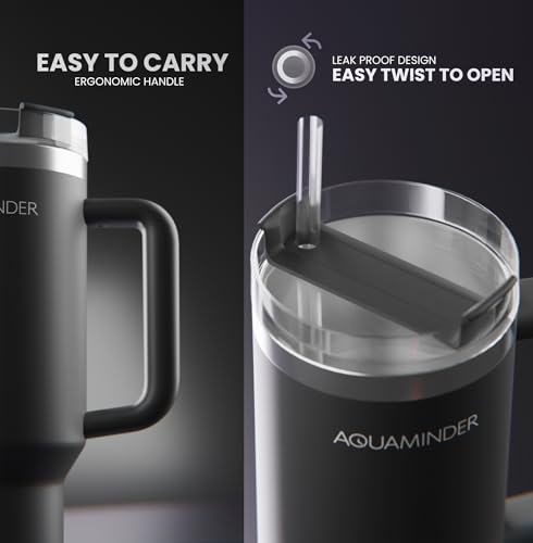 Image of Aquaminder Smart Tumbler with lid and Straw 1200ml Cup Holder Car Gym Yoga Travel Stainless Steel Vacuum SS304 Flask Mug,Nile (Black)