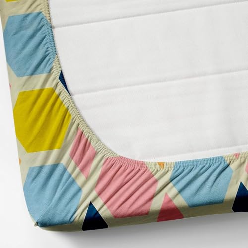 Image of KAWI Elastic Fitted Bedsheet 200 TC Stripe Double Bed Queen Size (60 inchX78 inchX8 inch)- Yellow&Peach Color