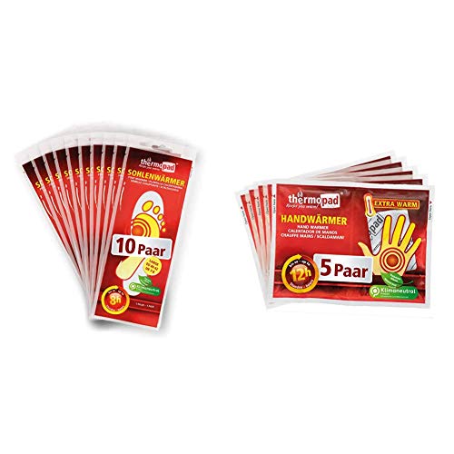 THERMOPAD Sohlenwärmer in Gr. L (40-42) - DAS ORIGINAL: 10 Paar Wärmepads für 8 Stunden Wärme & Handwärmer - DAS ORIGINAL: 5 Paar Wärmepads für 12 Stunden Wärme I Sofort einsatzbereite Taschenwärmer Cover