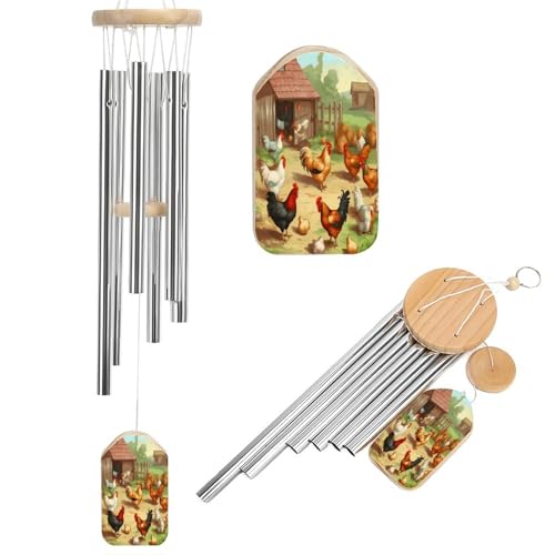 Carillon éolien pour extérieur, poulet rôti, poules, ferme, tons mélodiques apaisants, carillons éoliens pour extérieur, terrasse, maison ou décoration de jardin, 52,1 cm, 6 tubes en alliage